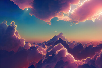 beautiful fantasy pink clouds in colorful sky