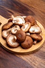 Fresh brown Lentinula edodes or shiitake edible mushrooms