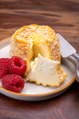 French Langres soft cows crumbly cheese with washed rind structure made in Champagne - Ardenne region