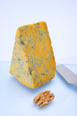 Cheese collection, English old shropshire blue cheese close up