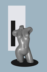 Digital collage with a female mannequin	