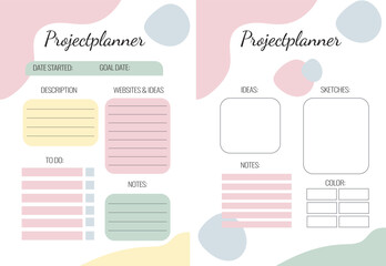 Vector planner pages templates. Daily, weekly, monthly, project, budjet and meal planners. Pink nude floral design.
