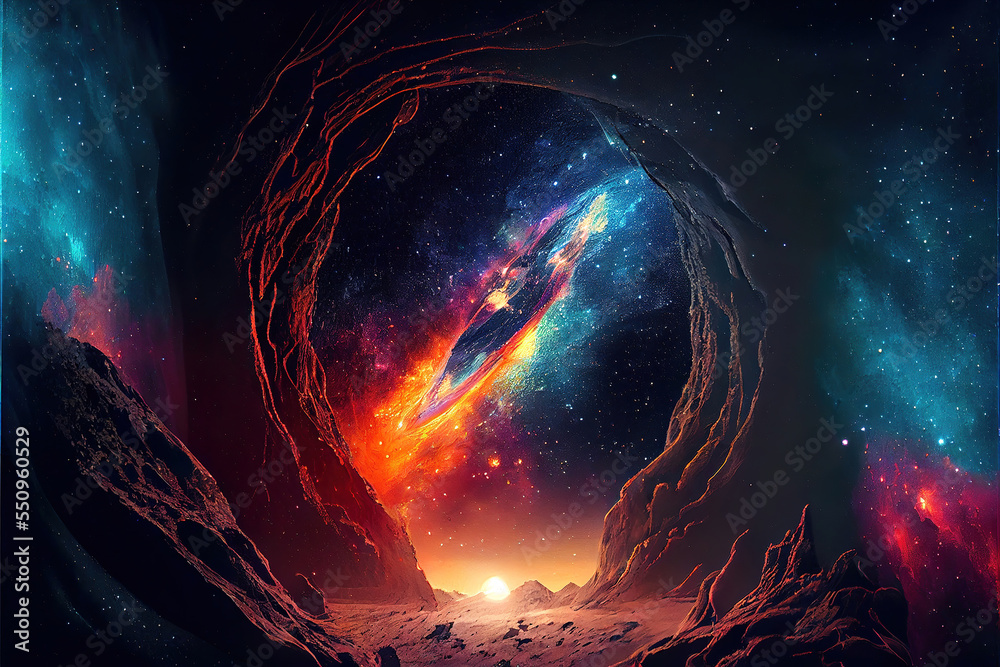 Canvas Prints fantasy background with magical portal to another dimensin on alien planet in space
