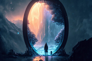 Portal to the colorful future. Time travel portal