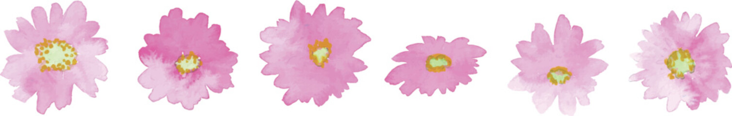 水彩画。水彩タッチのピンクのベクターイラストセット。花の水彩アイコンセット。Watercolor. Watercolor touch pink vector illustration set. Watercolor icons set of flowers.