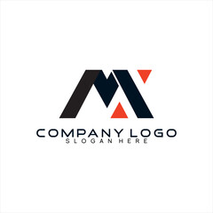 Letter M X vector logo design with two triangles.