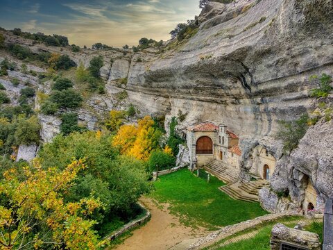 Chapel of San Bernabe in Ojo Guare&ntilde;a Natural Monument, Las Merindades, Burgos province, Castile Leon, Spain.