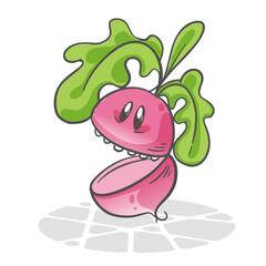Radish. Funny vegetables. Cute cartoon character. Vector illustration isolated on white background
