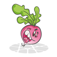 Radish. Funny vegetables. Cute cartoon character. Vector illustration isolated on white background