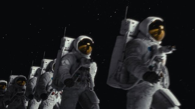Astronauts walking on the lunar surface. Abstract pop art 4K CGI. Some elements furnished by NASA.