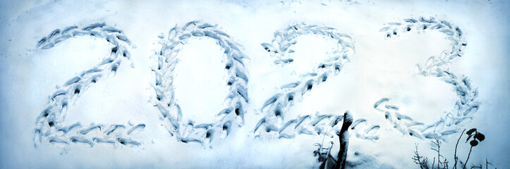 Numerals of the new year trampled in the snow