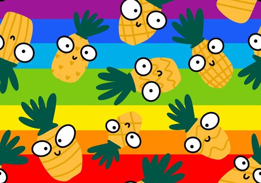 Fruit seamless cartoon pineapple pattern for wrapping paper and fabrics and linens and kids clothes print © Tetiana