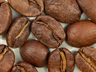 Macro shot of roasted coffee beans