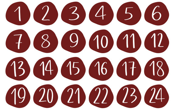 Adventskalender xmas Christmas weihnachten zahlen Story Sticker layout handwritten lettering calligraphy red burgunder with round bubbles