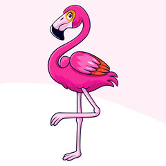 Cartoon cute little Flamingo on white background
