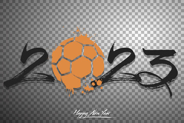 Happy New Year 2023 and handball ball