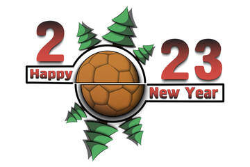Happy New Year 2023 and handball ball