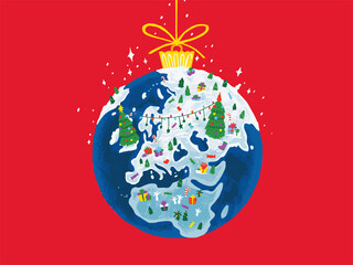 Merry Christmas Earth World illustration Art Happy New Year Celebration Postcard Star Website illustrations