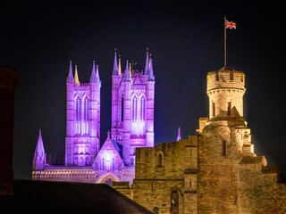 Lincoln Cathedral lit purple