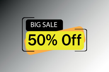 Big sale 50%. Rectangular shapes in black, yellow and orange with large letters and numbers. Vector for store and retail promotion.