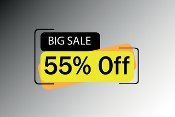 Big sale 55%. Rectangular shapes in black, yellow and orange with large letters and numbers. Vector for store and retail promotion.
