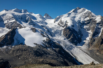 Bernina and Palu mountain range with glaciers in the Alps, Engadine, Switzerland