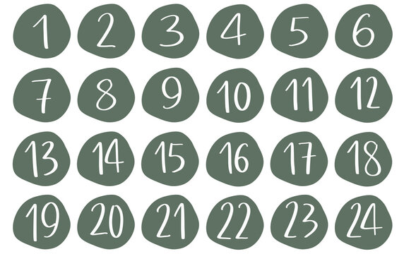 Adventskalender xmas Christmas weihnachten zahlen Story Sticker layout handwritten lettering calligraphy green pastel with round bubbles