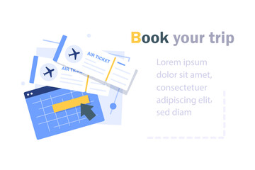 Book your trip,Concept of online flight booking service, check in service