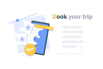 Buying tickets online concept,White smartphone and 2 flight tickets