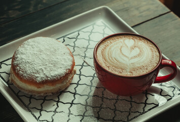  donuts with cafe latte close up