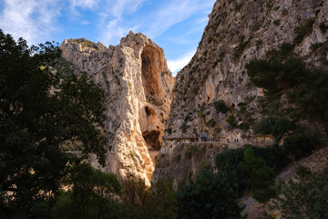 Caminito del Ray, The King's Path. A famous walkway along the steep walls of a narrow gorge in Spain.