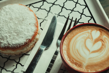  donuts with cafe latte close up