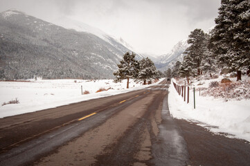 Desolate Winter Road in Rocky Mountain National Park, Estes Park, Colorado