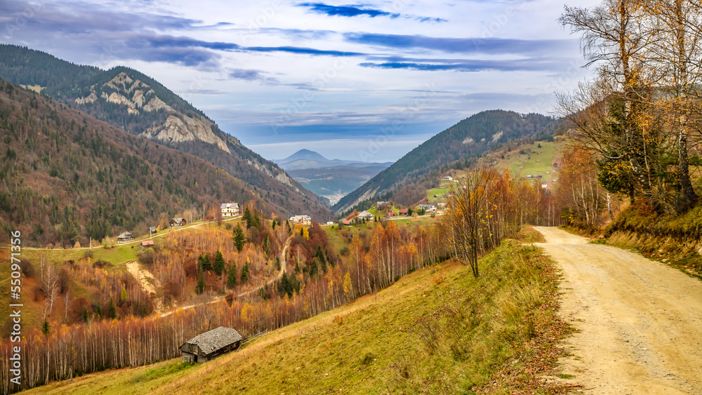 Poster beautiful landscape with carpathian mountains in brasov county romania captured in autumn