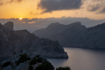 Wonderful coastline landscape with sunset in Mallorca