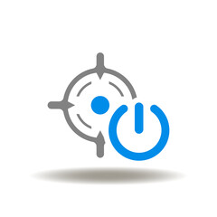 Vector illustration of aim with power button. Icon of startup. Symbol of new year start. Sign of power on.