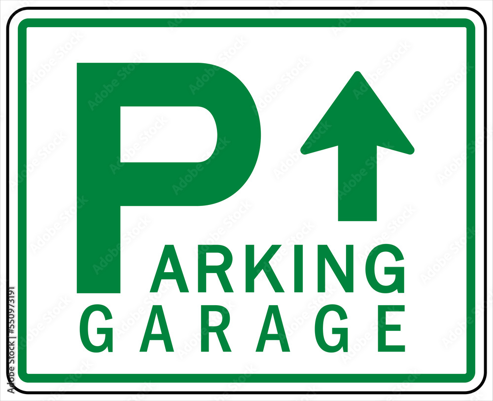 Wall mural garage sign and label green garage parking with arrow