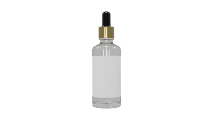 Mock up of realistic transparent glass bottle for oil and cosmetics with dropper or pipette on transparent background. Cosmetic concept. 3D render