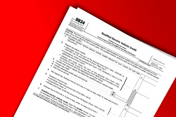 Fototapeta premium Form 8834 documentation published IRS USA 44207. American tax document on colored