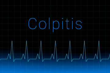 Colpitis disease. Colpitis logo on a dark background. Heartbeat line as a symbol of human disease. Concept Medication for disease Colpitis.