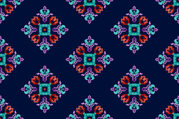 Ikat ethnic seamless pattern decoration design. Aztec fabric carpet boho mandalas textile decor wallpaper. Tribal native motif ornaments African American folk traditional embroidery vector background 