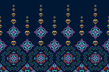 Ikat ethnic seamless pattern decoration design. Aztec fabric carpet boho mandalas textile decor wallpaper. Tribal native motif ornaments African American folk traditional embroidery vector background 