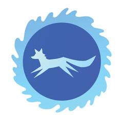 Blue crystal glass plate with fairy fox silhouette vector illustration, art deco style glassware, pendant or earrings design.