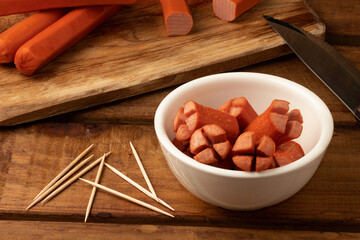 Fried sausage in a bowl.