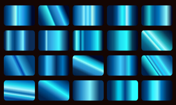 blue gradients metallic gradients set. Vector set of blue metallic gradients, swatches collection