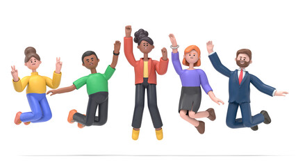 Obraz premium 3D illustration of cartoon characters design. Teens dancing.3D rendering on white background. 