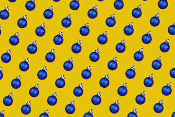christmas ball blue pattern on yellow background small ball