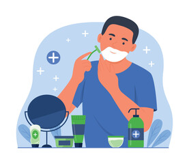 Man Shaving Mustache for Facial Treatment Concept Illustration