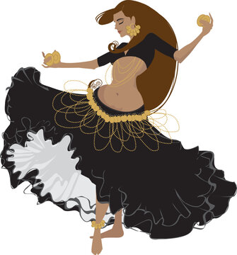 Pretty Spanish woman dancing Zambra Mora, tribal belly dance fusion with flamenco