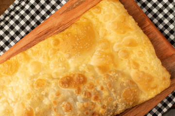 Traditional Brazilian pastel top view.